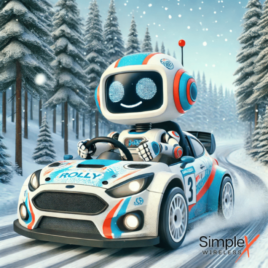 cute robot driving a rallycar